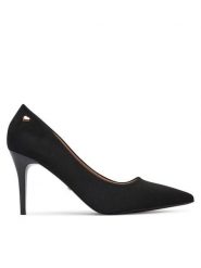 DeeZee Szpilki EZ-23-1B Czarny. Czarne szpilki damskie DeeZee, bez wzorów, z materiału, bez obcasa, bez zapięcia. Za 139.99 zł.