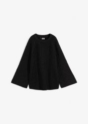 Sweter oversize w warkocze. Szare swetry damskie bonprix, bez wzorów, bez kołnierzyka, bez ramiączek, bez kaptura. Za 109.99 zł.