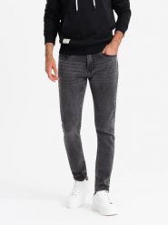 Dopasowane jeansowe męskie spodnie SLIM FIT z elastanem grafitowe V3 OM-PADP-0214 L. Szare spodnie sportowe męskie Ombre, l, bez wzorów, z elastanu. Za 302.57 zł.