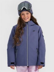 4F Kurtka snowboardowa membrana 8000 dziewczęca - granatowa 158 (12-13 lat). Niebieskie kurtki i płaszcze dla dziewczynek 4f, na zimę, bez wzorów, z materiału, bez kaptura. Za 399.99 zł.