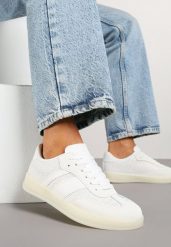 Białe Sneakersy Tenisówki Ozdobione Paskami Amodira. Białe trampki i tenisówki damskie Renee, bez wzorów, z jeansu, bez zapięcia. Za 74.99 zł.