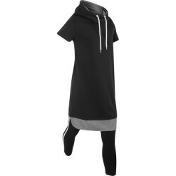 Wygodna długa bluza dresowa z legginsami, krótki rękaw bonprix czarno-czarny. Czarne bluzy damskie bonprix, z dresówki. Za 79.99 zł.