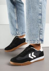Czarno-Białe Sneakersy w Stylu Klasycznych Tenisówek z Ozdobnymi Przeszyciami Mepnia. Czarne obuwie sportowe damskie Born2be, bez wzorów, z jeansu, tenisowe. Za 89.99 zł.