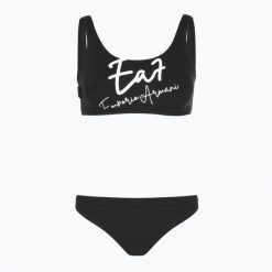 Strój kąpielowy dwuczęściowy damski EA7 Emporio Armani Maxi Logo Bikini Top. Czarne bikini damskie EA7 Emporio Armani, s, z aplikacjami, z elastanu, bez kołnierzyka, bez ramiączek. Za 275.99 zł.
