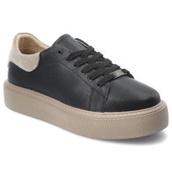 Sneakersy damskie Filippo, wykonane ze skóry naturalnej klasyczny sznurowany fason zaokrąglony nosek oraz modna podeszwa na platformie, czarne, DP611. Czarne półbuty damskie Filippo, bez wzorów, z jeansu, klasyczne, bez obcasa, na platformie, bez zapięcia. Za 178.90 zł.