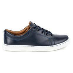 Olivier Buty Męskie skórzane casual 946MA granatowe niebieskie. Niebieskie półbuty na co dzień męskie na jesień, z jeansu, casualowe, bez zapięcia. Za 351.82 zł.
