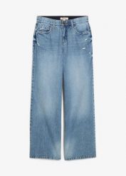 Dżinsy wide leg, mid waist, low stretch. Niebieskie jeansy damskie bonprix. Za 154.99 zł.
