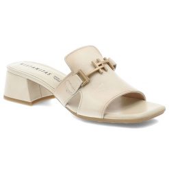 Beżowe Klapki Hispanitas Eleganckie Obuwie Damskie Na Obcasie. Brązowe klapki damskie Hispanitas, z aplikacjami, ze skóry, bez obcasa, na obcasie, bez zapięcia. Za 499.00 zł.