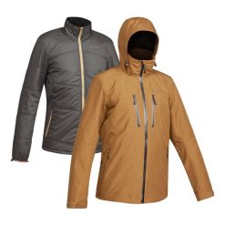 Kurtka turystyczna męska zimowa Quechua MH500 mountain 3w1 -10°C wodoodporna. Brązowe kurtki męskie FORCLAZ, na zimę, l, bez wzorów, z tkaniny, sportowe, bez kaptura. Za 499.99 zł.