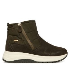 Botki Caprice. Brązowe botki damskie Caprice, bez obcasa, na płaskiej podeszwie, bez zapięcia. Za 389.99 zł.