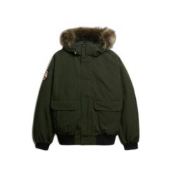 Kurtka puchowa Superdry Bomber à fourrure synthétique Everest. Zielone kurtki męskie Superdry., xl, z aplikacjami, z puchu, bez kaptura. Za 660.90 zł.