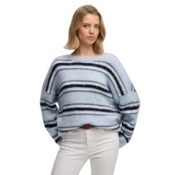 Sweter w paski z miękkiej dzianiny dla kobiet Superdry. Niebieskie swetry damskie Superdry., na zimę, bez wzorów, z dzianiny, bez kołnierzyka, bez ramiączek, bez kaptura. Za 288.40 zł.