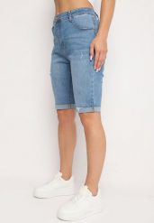 Niebieskie Dopasowane Szorty Jeansowe do Kolan Namsin. Niebieskie szorty damskie Born2be, uniwersalny, bez wzorów, z denimu, eleganckie. Za 84.99 zł.