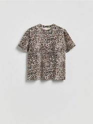 T-shirt w panterkę - wielobarwny. T-shirty damskie Reserved, l, bez wzorów, z bawełny, bez kołnierzyka. Za 45.99 zł.