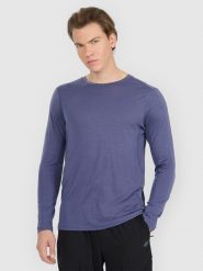 4F Longsleeve trekkingowy szybkoschnący z wełną merino męski - granatowy M. Niebieskie koszulki sportowe męskie 4f, m, bez wzorów, z materiału, bez kołnierzyka. Za 249.99 zł.