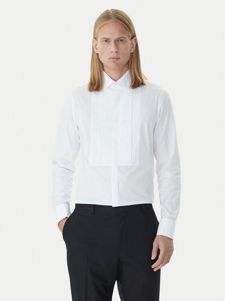 Calvin Klein Koszula LV019EU063 Biały Slim Fit. Białe koszule męskie Calvin Klein, m, bez wzorów, z bawełny, biznesowe, bez kołnierzyka, bez ramiączek. Za 269.99 zł.