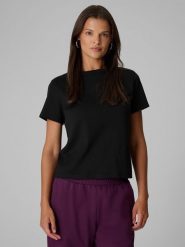 4F T-shirt regular gładki damski - czarny XL. Czarne koszulki sportowe damskie 4f, m, bez wzorów, z bawełny, bez kołnierzyka, bez ramiączek. Za 79.99 zł.