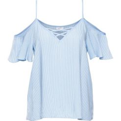 Must-have: bluzka z odsłoniętymi ramionami bonprix jasnoniebiesko-biel wełny w paski. Bluzki damskie marki bonprix. Za 37.99 zł.