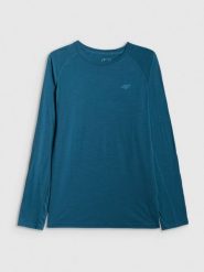 4F Longsleeve trekkingowy szybkoschnący z wełną merino męski - turkusowy L. Niebieskie bluzki z długim rękawem męskie 4f, l, bez wzorów, ze skóry, bez kołnierzyka. Za 249.99 zł.