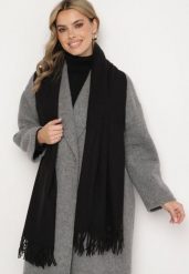 Czarny Szalik z Bawełną i Wiskozą Ozdobiony Frędzlami Siadortia. Czarne szaliki i chusty damskie Born2be, bez wzorów, z bawełny, biznesowe. Za 44.99 zł.