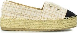Wolski Espadryle na plecionej platformie mieniące się w kratę beżowe-37. Brązowe espadryle damskie Wolski, bez wzorów, bez obcasa, bez zapięcia. Za 66.36 zł.
