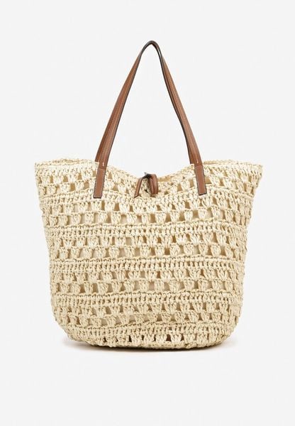 Beżowa Pleciona Torebka Shopperka w Stylu Plażowym Sepilova. Brązowe torebki do ręki damskie Renee, bez wzorów, z materiału, eleganckie, bez dodatków. Za 139.99 zł.