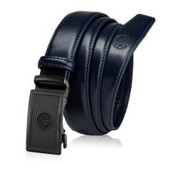 Skórzany pasek męski BETLEWSKI Granatowy 115. Niebieskie paski damskie Betlewski, bez wzorów, ze skóry. Za 79.00 zł.