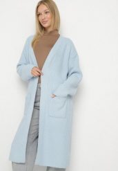 Niebieski Niezapinany Kardigan z Bawełną o Długim Kroju Asorisse. Niebieskie kardigany damskie Born2be, bez wzorów, z bawełny, eleganckie, długie. Za 109.99 zł.