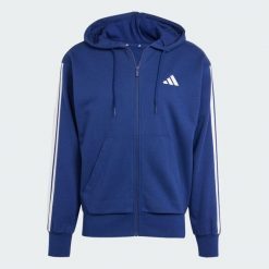 Bluza z kapturem Essentials 3-Stripes French Terry Full-Zip. Białe bluzy męskie Adidas, xs, bez wzorów, z materiału, z kapturem. Za 279.00 zł.