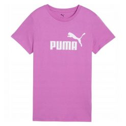 T-shirt Damski Logo ESS No.1. Fioletowe koszulki sportowe damskie Puma, bez wzorów, sportowe, bez kołnierzyka. Za 116.99 zł.