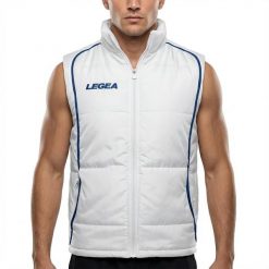 Kamizelka biegowa przeciwwiatrowa Storm biała-niebieska. Białe kurtki męskie Legea, m, bez wzorów, z puchu, do biegania. Za 80.00 zł.