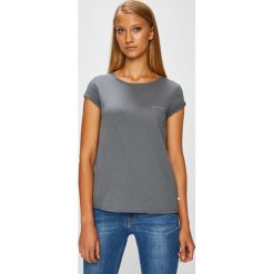 Roxy - Top. Szare topy damskie Roxy, z bawełny, z okrągłym kołnierzem, z krótkim rękawem. Za 99.90 zł.