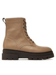 Tommy Hilfiger Trzewiki Bicolor Leather Lace-Up FW0FW08160 Beżowy. Brązowe botki damskie Tommy Hilfiger, ze skóry, bez obcasa, na płaskiej podeszwie, bez zapięcia. Za 469.99 zł.