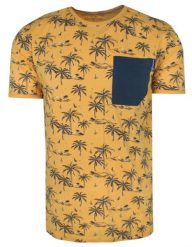 T-Shirt Żółty z Nadrukiem w Palmy, Męski, Koszulka, Krótki Rękaw, U-neck. Żółte t-shirty męskie Porthal, na lato, m, bez wzorów, z bawełny, casualowe, bez kołnierzyka. Za 115.00 zł.