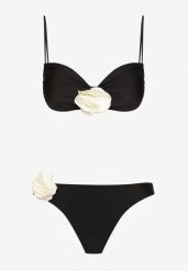 Czarne Bikini Klasyczny Biustonosz i Figi Ozdobione Kwiatową Aplikacją Rivaeria. Czarne bikini damskie Born2be, na lato, l, z aplikacjami. Za 69.99 zł.