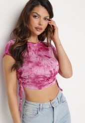 Fuksjowy T-shirt Tie-Dye z Wiskozy o Krótkim Fasonie Haliarissa. Czerwone bluzki damskie Born2be, m, bez wzorów, z wiskozy, bez kołnierzyka. Za 34.99 zł.