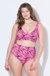 Damskie Bikini dwuczęściowe kolorowy wzór w zebrę drapowanie na biuście. Czerwone bikini damskie Ulla Popken, plus size, bez wzorów, plus size. Za 139.99 zł.