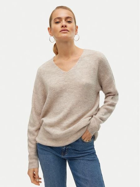 Vero Moda Sweter Crewlefile 10233357 Beżowy Loose Fit. Brązowe swetry damskie Vero Moda, s, bez wzorów, z syntetyku, bez kołnierzyka, bez ramiączek, bez kaptura. Za 79.99 zł.
