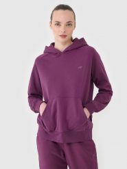 4F Bluza dresowa nierozpinana z kapturem damska - fioletowa XXL. Fioletowe bluzy damskie 4f, xs, bez wzorów, z bawełny, z kapturem. Za 149.99 zł.