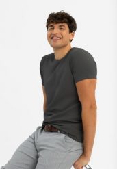 Bawełniana koszulka T-BASIC. Szare t-shirty męskie Volcano, l, bez wzorów, z bawełny, klasyczne, bez kołnierzyka. Za 54.99 zł.