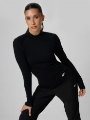4F Longsleeve do biegania slim szybkoschnący damski - czarny M/L. Czarne koszulki sportowe damskie 4f, l, bez wzorów, z materiału, bez kołnierzyka, bez ramiączek, do biegania. Za 149.99 zł.