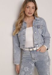 Niebieska Krótka Kurtka Jeansowa z Bawełną i Wiskozą w Kwiatowy Wzór Neanelith. Niebieskie kurtki damskie Born2be, l, bez wzorów, z bawełny, bez kaptura. Za 139.99 zł.