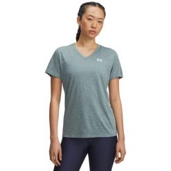 Koszulka damska z dekoltem w serek Under Armour Tech Twist. Niebieskie t-shirty damskie Under Armour, xl, bez wzorów, z materiału, bez kołnierzyka. Za 149.95 zł.