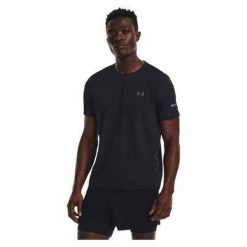 Koszulka biegowa męska Under Armour Seamless Stride SS. Czarne koszulki sportowe męskie Under Armour, m, bez wzorów, bez kołnierzyka, bez ramiączek, do biegania. Za 193.99 zł.