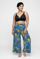 Damskie Spodnie palazzo cytryny szeroka nogawka elastyczny pas. Niebieskie spodnie materiałowe damskie Ulla Popken, plus size, bez wzorów, z materiału. Za 239.99 zł.