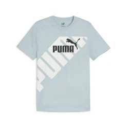 Męska koszulka z nadrukiem PUMA POWER PUMA Turquoise Surf Blue. Niebieskie koszulki sportowe męskie Puma, m, bez wzorów, bez kołnierzyka, bez ramiączek, na jogę i pilates. W wyprzedaży za 100.50 zł.