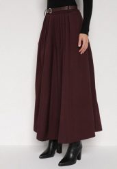 Bordowa Wiskozowa Spódnica o Rozkloszowanym Kroju z Paskiem z Klamrą Lawedisa. Czerwone spódnice damskie Born2be, l, bez wzorów, z bawełny, biznesowe, maxi, rozkloszowane. Za 129.99 zł.