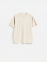 T-shirt regular z bawełny - beżowy. Brązowe t-shirty męskie Reserved, l, bez wzorów, z bawełny, bez kołnierzyka. Za 49.99 zł.