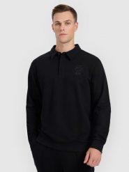 4F Bluza dresowa regular z kołnierzykiem męska - czarna S. Czarne bluzy męskie 4f, m, bez wzorów, z dresówki, bez kaptura. Za 149.99 zł.