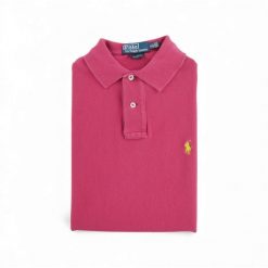 Second life - Koszulka polo męska z krótkim rękawem różowa - Stan bardzo dobry. Czerwone buty sportowe męskie Ralph Lauren, m, bez wzorów, bez kołnierzyka, bez ramiączek, na golfa. Za 114.17 zł.